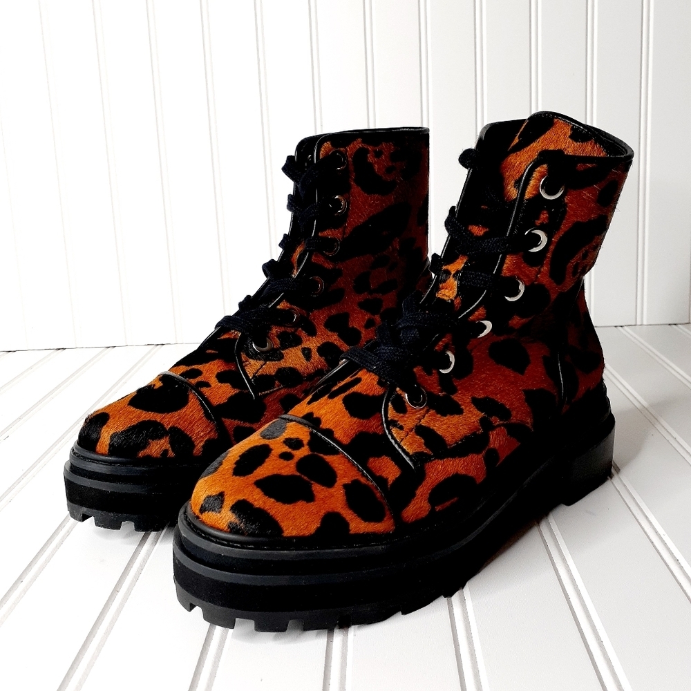 NEW Schutz Maylova Leopard Suede Combat Bootie F713 - Picture 3 of 11